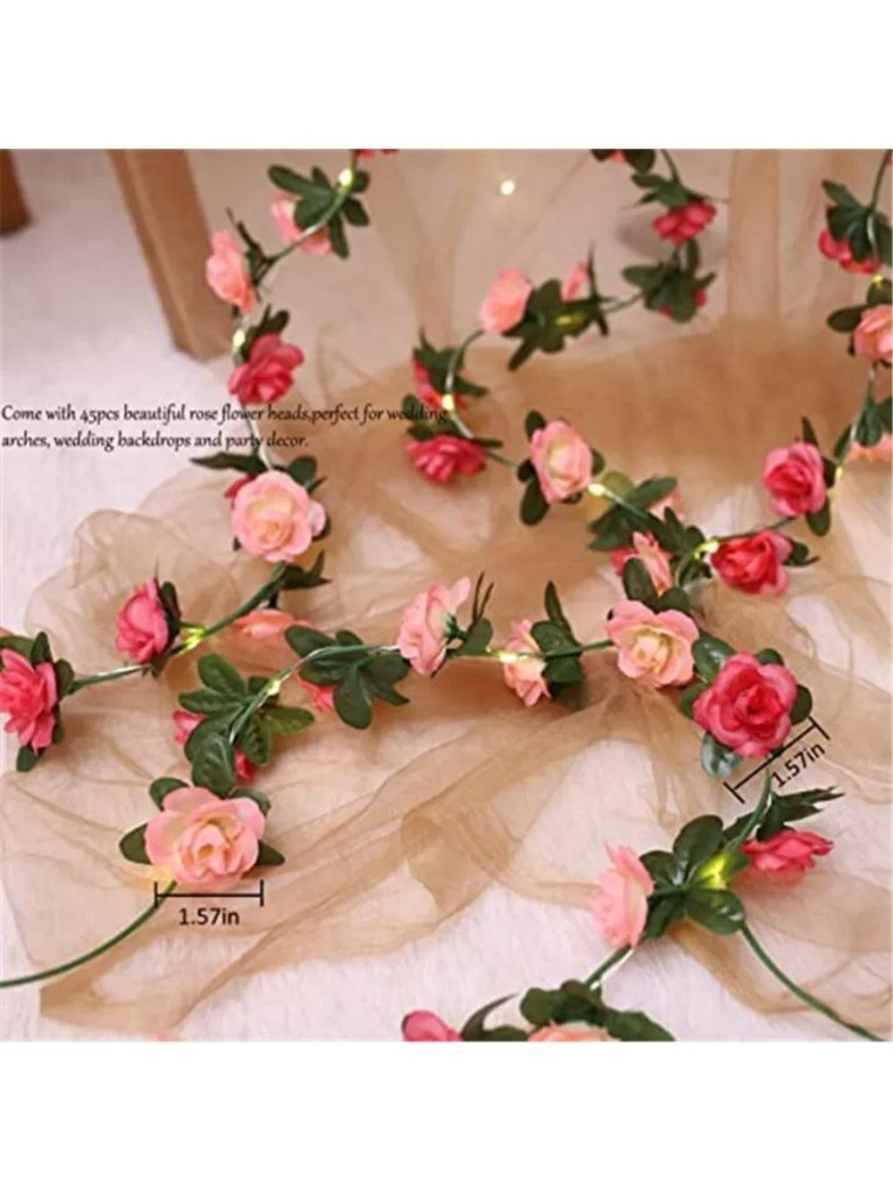 Rose Flower String Lights LED Fairy Garland Battery Operated Romantic Decor